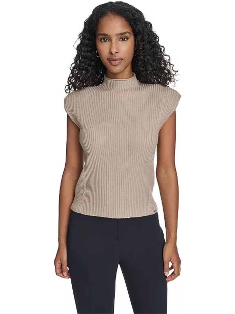 Calvin Klein Women's Mock Neck Cap Sleeve Sweater